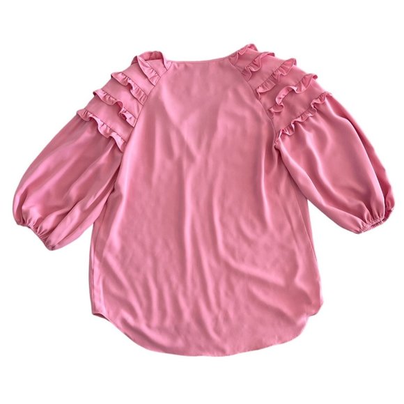 Amanda‎ Uprichard Ruffle Sleeve Top Pink Small Tie Front Size Small Barbiecore - Picture 9 of 9